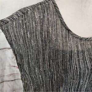 Eileen Fisher Black & Off White Dot/Dash Silk Blouse